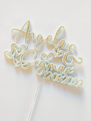 mitmevärviline koogitopper mitmekihiline kihiline tordikaunistus nimega topper nimeline vanusega kuldne valge sünnipäev lapsed pulmad juubel