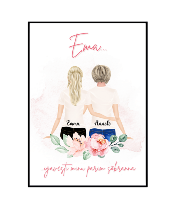 Personaalne poster ema ja lapsed emadepäev kingitus