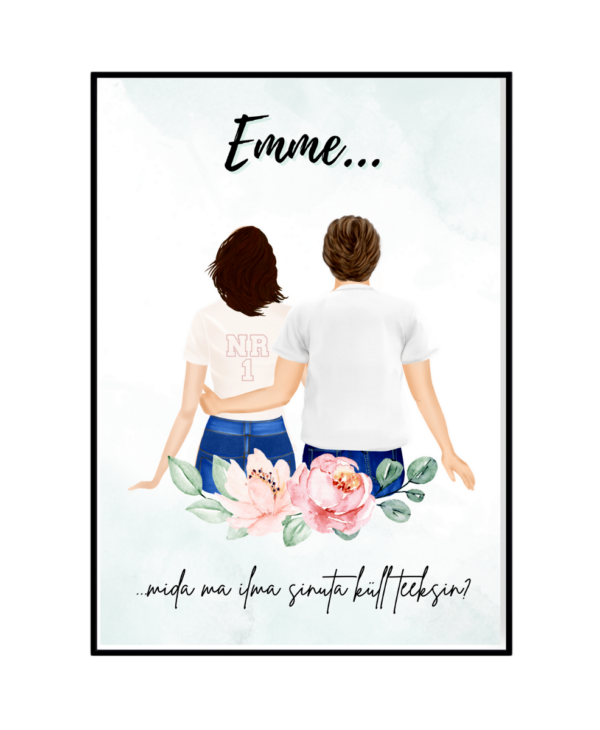 Poster ema ja lapsed sinine personaalne kingitus emadepäev