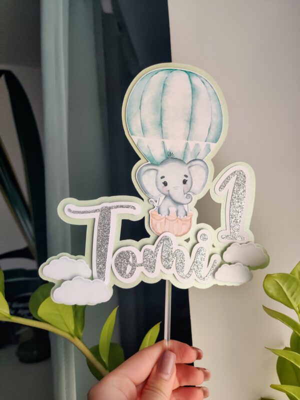 kuumaõhupall elevant koogitopper kaunisttus topper sinine 1 aasta sünnipäev cake topper hot air balloon clouds elephant decoration one year 1st birthday