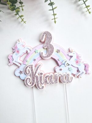 ükssarvikutega vikerkaarega topper tordikaunistus tüdrukule sünnipäevaks