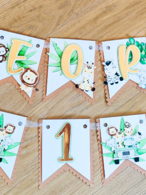 koogitopper, safari, lõvi, sebra, elevant, ahv, dzungel, esimene sünnipäev, sünnipäev, kaunistus, tordikaunistus, peodekoratsioon bänner lipukett nimeline