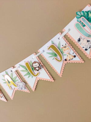 bänner lipukett lipuvanik vanik safari lõvi elevant kaelkirjak troopiline loomad esimene sünnipäev temaatiline bänner peokaunistus dekoratsioon sünnipäev lapsele safari