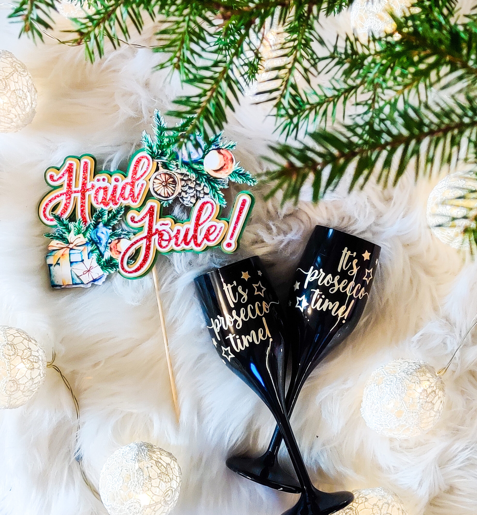 Häid jõule koogitopper kaunistus jõulud pühad talv kingiidee kingitud shampusepokaalid personaalne isikupärane kingiidee peodekoratsioonid