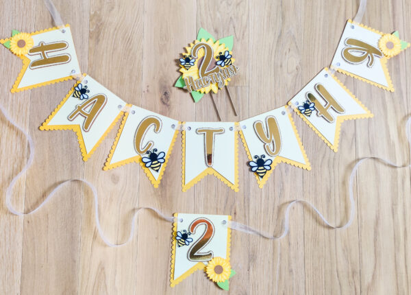 Jänku bänner lipukett lipuvanik vanik tüdrukule esimene sünnipäev temaatiline bänner peokaunistus dekoratsioon sünnipäev lapsele päevalilled mesilased suvi