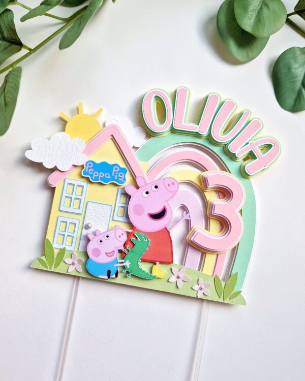 põrsas peppa priidiku ja vikerkaarega tordikaunistus topper tordile