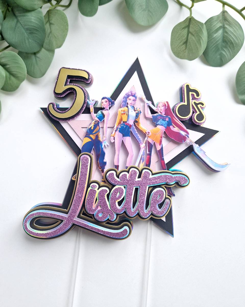 huntrix ehk kpop demon hunters topper tordile sünnipäevatordile peodekoratsioon