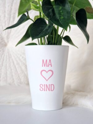 Oma tekstiga kõrge lillepott (valge)